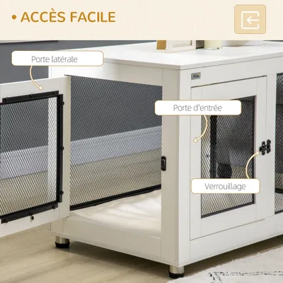 PawHut - Cage pour chien sur pied-2 portes verr. coussin incl.-noir/blanc