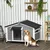 PawHut - niche chien cottage-2 fenêtres, porte, toit ouvrant bitumé - gris