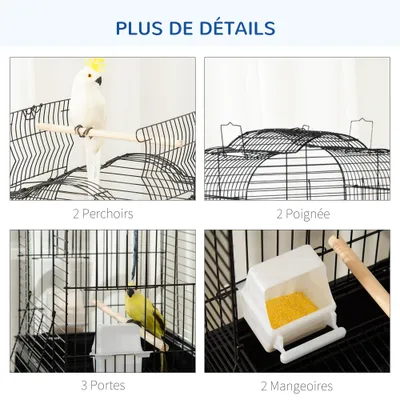 PawHut - Volière sur roulettes, toit ouvrant, tiroir déjection - noir PawHut - Volière sur roulettes, toit ouvrant, tiroir déjection - noir