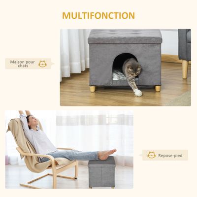 PawHut - Niche chat 2 en 1 avec coussin pliable - gris