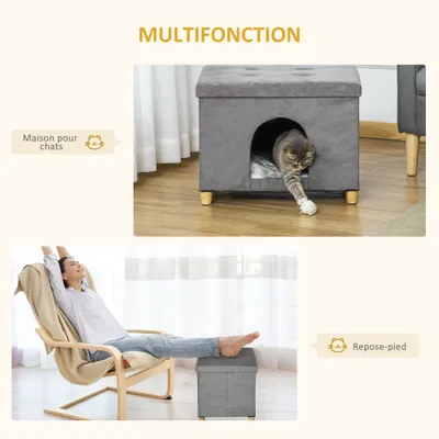 PawHut - Niche chat 2 en 1 avec coussin pliable - gris PawHut - Niche chat 2 en 1 avec coussin pliable - gris