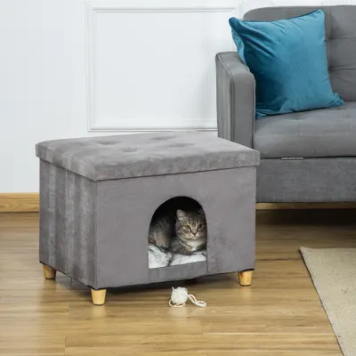 PawHut - Niche chat 2 en 1 avec coussin pliable - gris PawHut - Niche chat 2 en 1 avec coussin pliable - gris