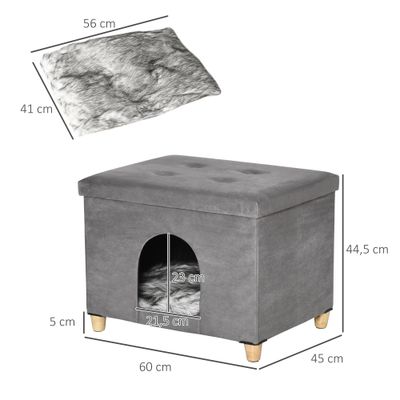 PawHut - Niche chat 2 en 1 avec coussin pliable - gris