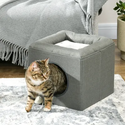 PawHut - Panier chat pouf 2 en 1-coussin amovible lavable - vert de gris