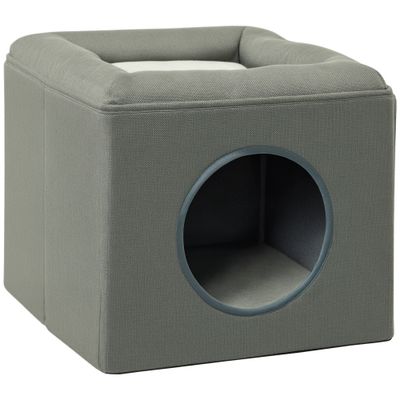 PawHut - Panier chat pouf 2 en 1-coussin amovible lavable - vert de gris
