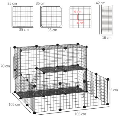 PawHut - Cage pour Rongeurs Modulable 2 Niv-H.70cm - noir