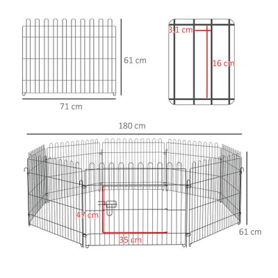 PawHut - Parc enclos pour chiens diamètre 158 cm 8 panneaux H.61cm - noir