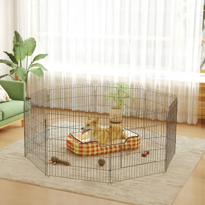 PawHut - Parc enclos pour chiens diamètre 158 cm 8 panneaux H.61cm - noir PawHut - Parc enclos pour chiens diamètre 158 cm 8 panneaux H.61cm - noir