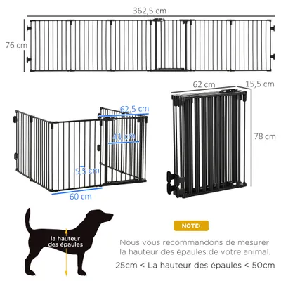 PawHut - Parc enclos chien modulable pliable porte verrou. H.76 cm - noir