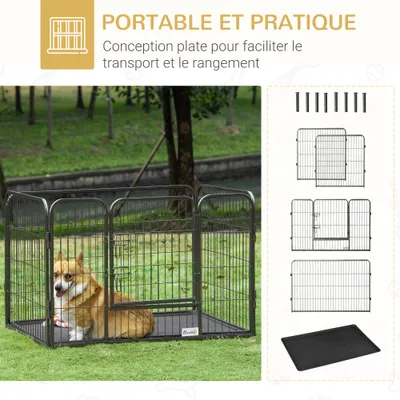 PawHut - Cage chien démontable verrouillable plateau int./ext. - gris noir