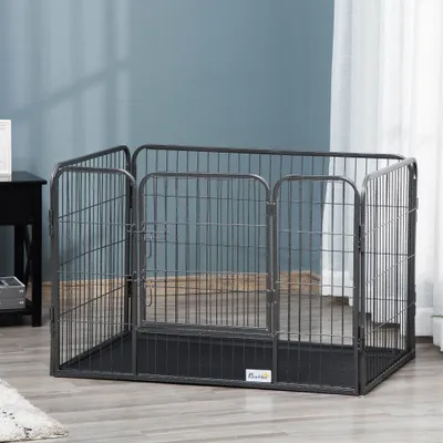 PawHut - Cage chien démontable verrouillable plateau int./ext. - gris noir