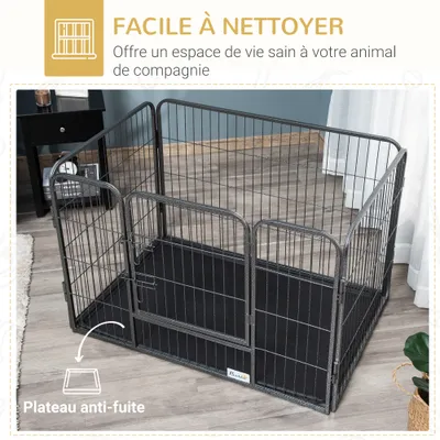 PawHut - Cage chien démontable verrouillable plateau int./ext. - gris noir