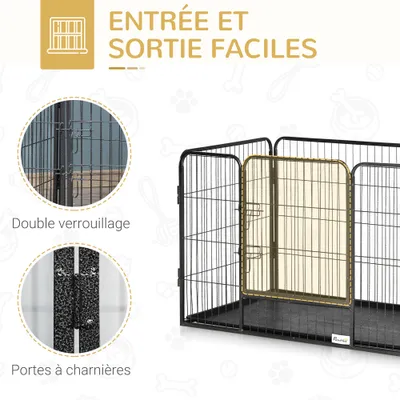 PawHut - Cage chien démontable verrouillable plateau int./ext. - gris noir