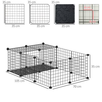PawHut - Parc à Rongeurs Modulable H.35cm - noir