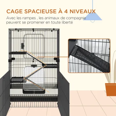 PawHut - Cage petits animaux avec 3 plateaux H.114 cm - noir PawHut - Cage petits animaux avec 3 plateaux H.114 cm - noir