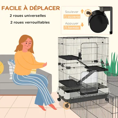 PawHut - Cage petits animaux avec 3 plateaux H.114 cm - noir PawHut - Cage petits animaux avec 3 plateaux H.114 cm - noir