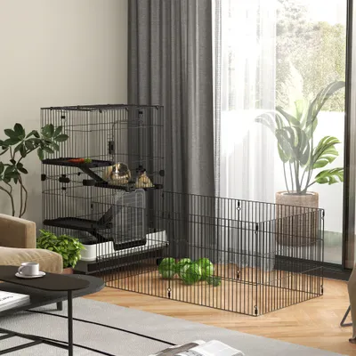 PawHut - Cage petits animaux avec 3 plateaux H.114 cm - noir PawHut - Cage petits animaux avec 3 plateaux H.114 cm - noir