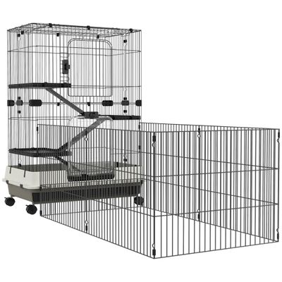 PawHut - Cage petits animaux avec 3 plateaux H.114 cm - noir