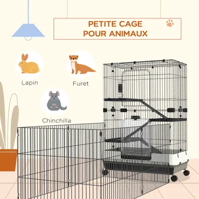 PawHut - Cage petits animaux avec 3 plateaux H.114 cm - noir PawHut - Cage petits animaux avec 3 plateaux H.114 cm - noir