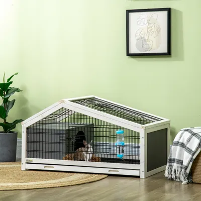PawHut - Cage à lapin avec plateau,abreuvoir,toit verrou. - noir gris blanc