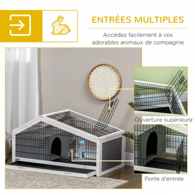 PawHut - Cage à lapin avec plateau,abreuvoir,toit verrou. - noir gris blanc