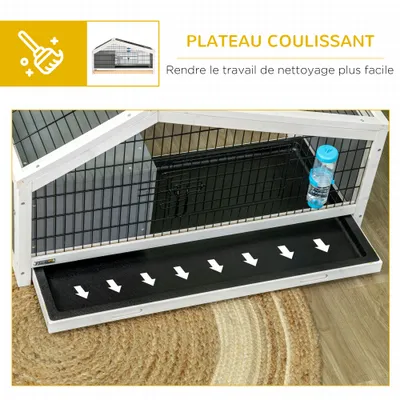 PawHut - Cage à lapin avec plateau,abreuvoir,toit verrou. - noir gris blanc