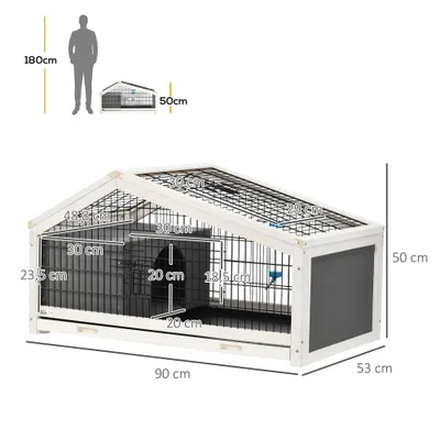 PawHut - Cage à lapin avec plateau,abreuvoir,toit verrou. - noir gris blanc