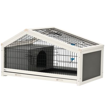 PawHut - Cage à lapin avec plateau,abreuvoir,toit verrou. - noir gris blanc