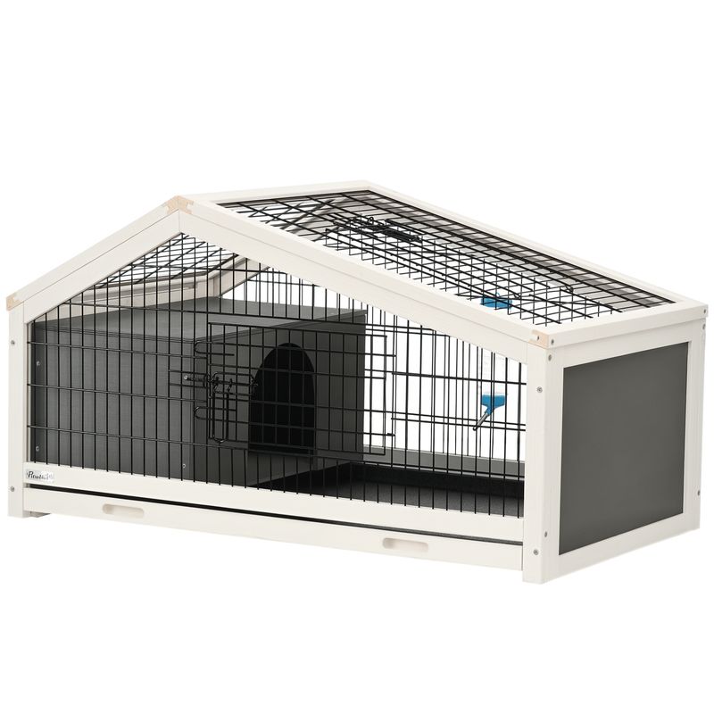 PawHut - Cage à lapin avec plateau,abreuvoir,toit verrou. - noir gris blanc