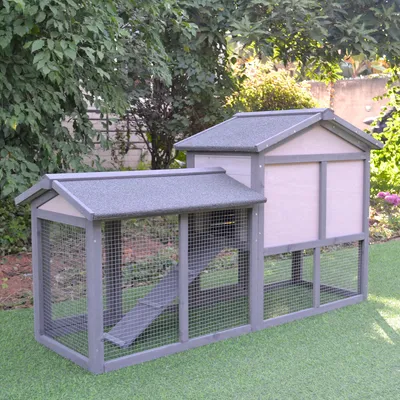 PawHut - Clapier 2 étages 3 portes, tiroir, toit bitumé H.84cm - gris blanc