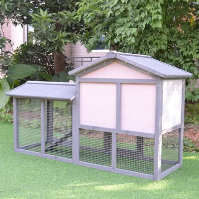 PawHut - Clapier 2 étages 3 portes, tiroir, toit bitumé H.84cm - gris blanc