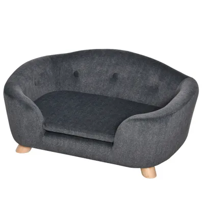 PawHut - Lit canapé chien coussin amovible pieds bois massif H.30 cm - gris