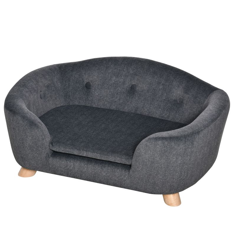 PawHut - Lit canapé chien coussin amovible pieds bois massif H.30 cm - gris