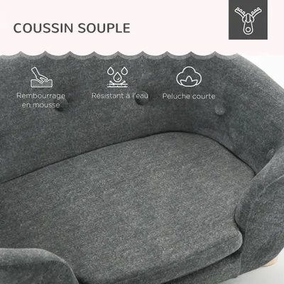 PawHut - Lit canapé chien coussin amovible pieds bois massif H.30 cm - gris PawHut - Lit canapé chien coussin amovible pieds bois massif H.30 cm - gris