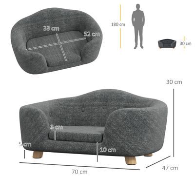 PawHut - Lit canapé chien coussin amovible pieds bois massif H.30 cm - gris