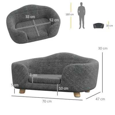 PawHut - Lit canapé chien coussin amovible pieds bois massif H.30 cm - gris PawHut - Lit canapé chien coussin amovible pieds bois massif H.30 cm - gris