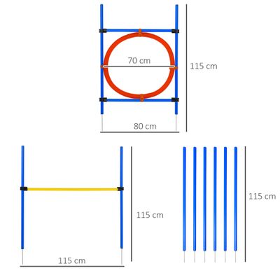 PawHut - Kit Agilité avec 6 Poteaux, Obstacle - bleu jaune rouge