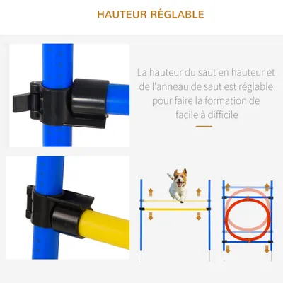 PawHut - Kit Agilité avec 6 Poteaux, Obstacle - bleu jaune rouge