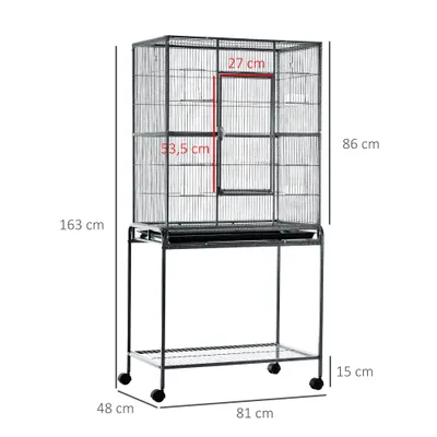 PawHut - Cage oiseaux portable 4 mangeoires H.163 cm - noir gris PawHut - Cage oiseaux portable 4 mangeoires H.163 cm - noir gris