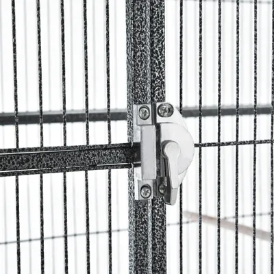 PawHut - Cage oiseaux portable 4 mangeoires H.163 cm - noir gris PawHut - Cage oiseaux portable 4 mangeoires H.163 cm - noir gris