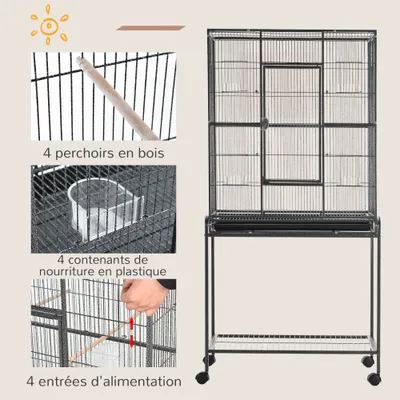 PawHut - Cage oiseaux portable 4 mangeoires PawHut - Cage oiseaux portable 4 mangeoires