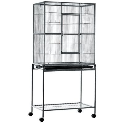 PawHut - Cage oiseaux portable 4 mangeoires H.163 cm - noir gris