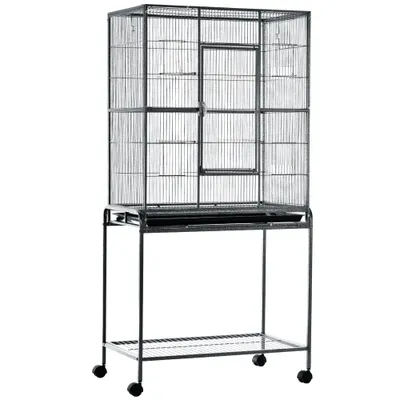 PawHut - Cage oiseaux portable 4 mangeoires H.163 cm - noir gris PawHut - Cage oiseaux portable 4 mangeoires H.163 cm - noir gris