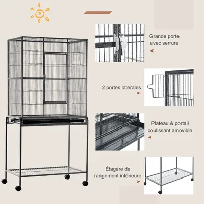 PawHut - Cage oiseaux portable 4 mangeoires PawHut - Cage oiseaux portable 4 mangeoires