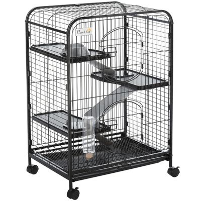 PawHut - Cage mobile rongeur 3 rampes 3 plateformes bac amovible - noir