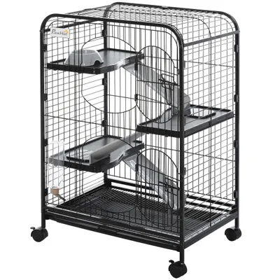 PawHut - Cage mobile rongeur 3 rampes 3 plateformes bac amovible - noir PawHut - Cage mobile rongeur 3 rampes 3 plateformes bac amovible - noir
