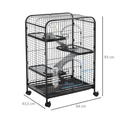 PawHut - Cage mobile rongeur 3 rampes 3 plateformes bac amovible - noir PawHut - Cage mobile rongeur 3 rampes 3 plateformes bac amovible - noir