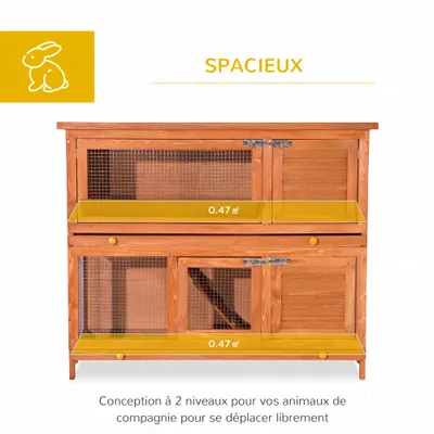 PawHut - Clapier Grande Taille 2 Étages H.100 cm - bois