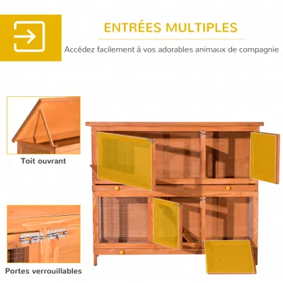 PawHut - Clapier Grande Taille 2 Étages H.100 cm - bois