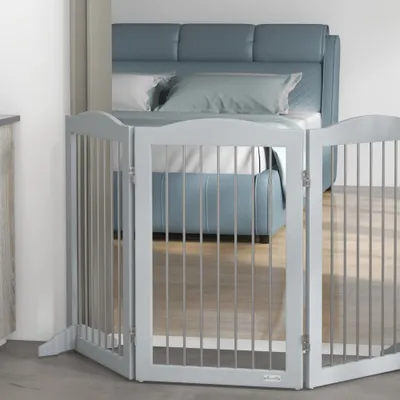 PawHut - Barrière Chien Pliable 3 Plaques 2 Pieds H.80cm-Gris